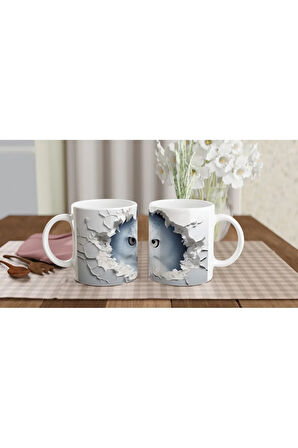 Beyaz Duvarı Delen Bakış: Kartal Gözlü Baykuş Baskılı Kupa Bardak