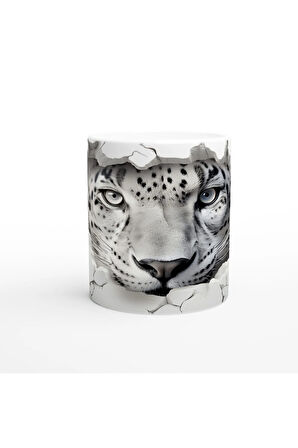 Buz Gibi Bakışlı Kar Leoparı Desenli Baskılı Kupa Bardak