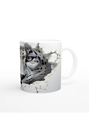 Buz Gibi Bakışlı Kar Leoparı Desenli Baskılı Kupa Bardak