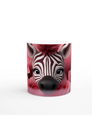 Pembe Çiçekler Arasında Zebra Temalı Baskılı Kupa Bardak