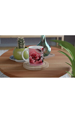 Pembe Çiçekler Arasında Zebra Temalı Baskılı Kupa Bardak