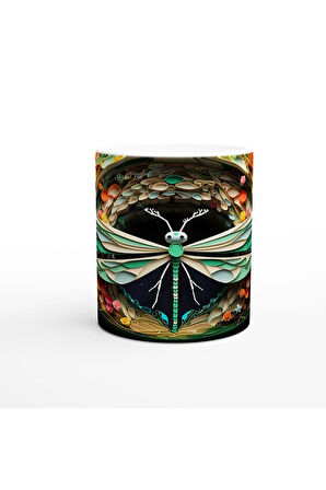 Kağıt Sanatı Stilinde Zarif Yusufçuk Temalı Baskılı Kupa Bardak