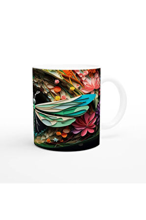 Kağıt Sanatı Stilinde Zarif Yusufçuk Temalı Baskılı Kupa Bardak