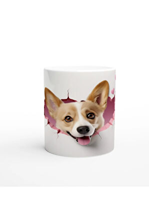 Tatlı Corgi Köpeği Kırık Duvar Efektli Baskılı Kupa Bardak