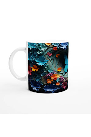 Çiçekler Bahçesinde Parlayan Mavi Kelebek Baskılı Kupa Bardak