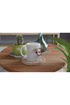 Kalpleri Çatlatarak Bakan Sevimli Kedi Temalı Baskılı Kupa Bardak