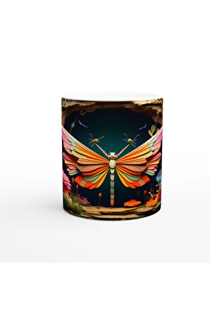 Büyülü Bahçede Uçan Renkli Kelebek Temalı Baskılı Kupa Bardak