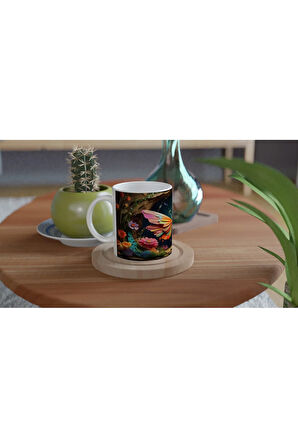 Büyülü Bahçede Uçan Renkli Kelebek Temalı Baskılı Kupa Bardak