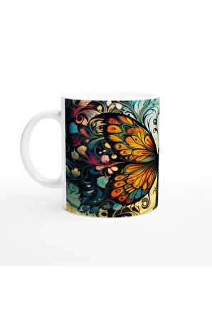 Sanatsal Soyut Kelebek ve Çiçek Dalgaları Baskılı Kupa Bardak