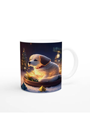 Çam Dallarına Sarınmış Işıl Işıl Köpekçik Baskılı Kupa Bardak