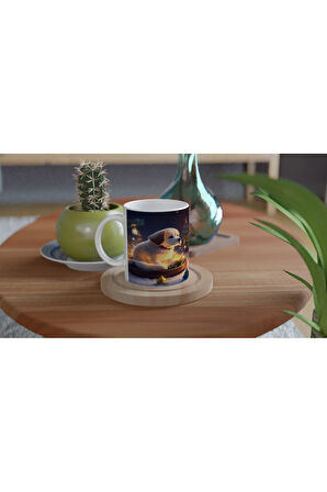 Çam Dallarına Sarınmış Işıl Işıl Köpekçik Baskılı Kupa Bardak