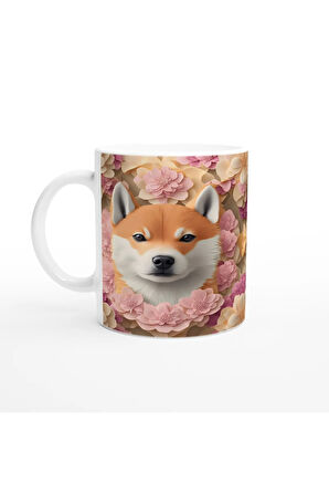 Pastel Çiçekler Arasında Shiba Inu Köpek Baskılı Kupa Bardak