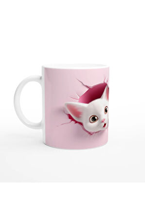 Pembe Duvar Kırığından Bakan İkiz Yavru Kediler Baskılı Kupa Bardak