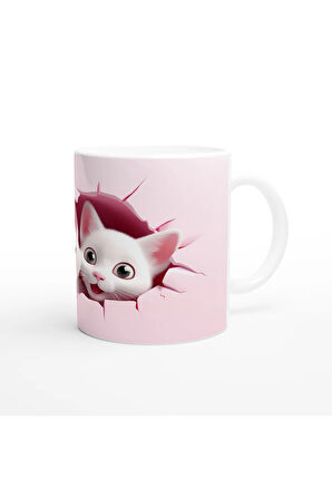 Pembe Duvar Kırığından Bakan İkiz Yavru Kediler Baskılı Kupa Bardak