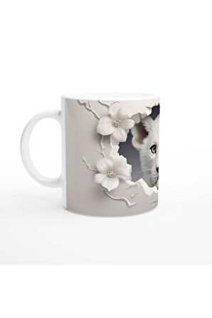 Kırık Duvar Ardındaki Beyaz Leopar Temalı Baskılı Kupa Bardak