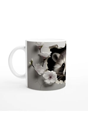 Meraklı Gözlerle Bakan Rakun Temalı Baskılı Kupa Bardak