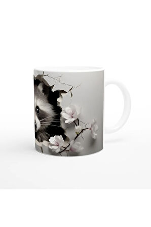 Meraklı Gözlerle Bakan Rakun Temalı Baskılı Kupa Bardak