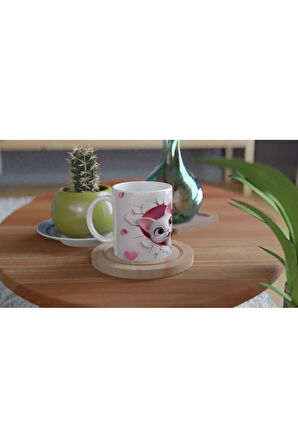 Kalpli Çatlak Desenli Sevimli Kedi Çiftleri Temalı Baskılı Kupa Bardak