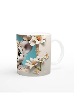 Baharın Masum Yüzü Kar Leoparı Yavrusu Temalı Baskılı Kupa Bardak