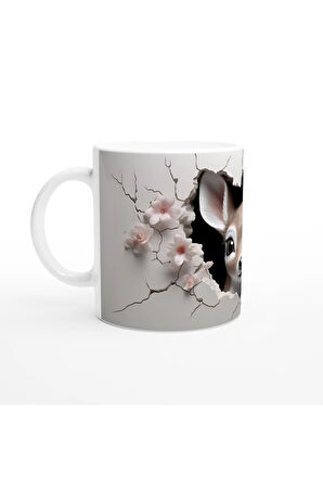 Çatlak Duvardan Bakan Sevimli Geyik Yavrusu Temalı Baskılı Kupa Bardak