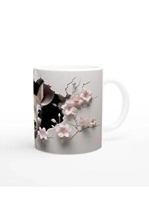 Çatlak Duvardan Bakan Sevimli Geyik Yavrusu Temalı Baskılı Kupa Bardak