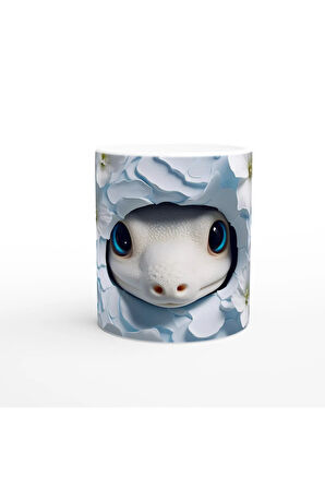 Buz Çiçeklerinin Arasında Albino Kertenkele Temalı Baskılı Kupa Bardak