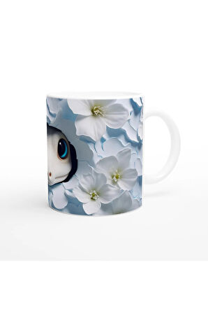 Buz Çiçeklerinin Arasında Albino Kertenkele Temalı Baskılı Kupa Bardak