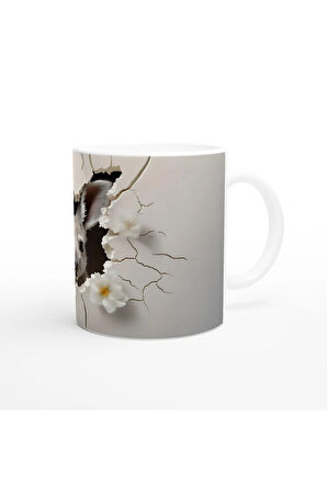 Çatlak Duvardan Bakan Kanguru Temalı Baskılı Kupa Bardak