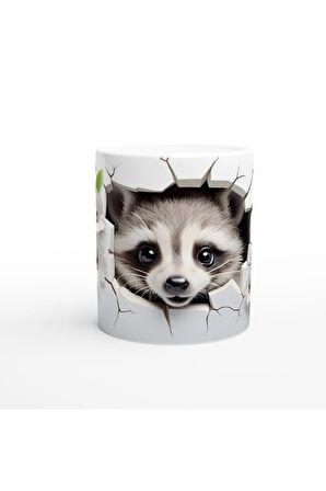 Çatlak Duvardan Bakan Rakun Temalı Baskılı Kupa Bardak