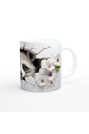 Çatlak Duvardan Bakan Rakun Temalı Baskılı Kupa Bardak