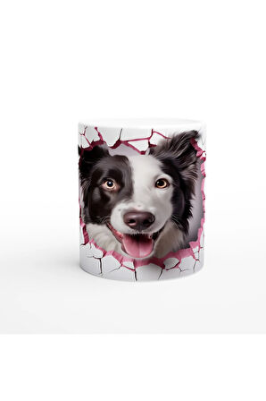 Pembe Çatlaktan Bakan Border Collie Temalı Baskılı Kupa Bardak