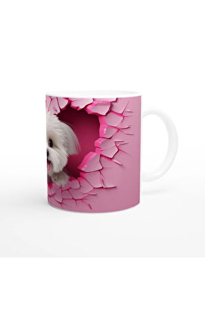 Pembe Çatlaktan Bakan Maltese Temalı Baskılı Kupa Bardak