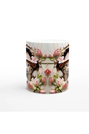 Çatlak Duvardan Bakan Şapkalı Kedi Temalı Baskılı Kupa Bardak