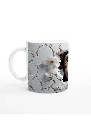 Çatlak Duvardan Bakan Sevimli Şempanze Temalı Baskılı Kupa Bardak