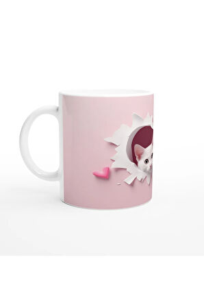 Kalpli Duvardan Bakan İkiz Yavru Kediler Temalı Baskılı Kupa Bardak