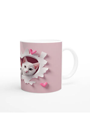 Kalpli Duvardan Bakan İkiz Yavru Kediler Temalı Baskılı Kupa Bardak