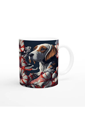 Çiçekler Arasında Basset Hound Temalı Baskılı Kupa Bardak