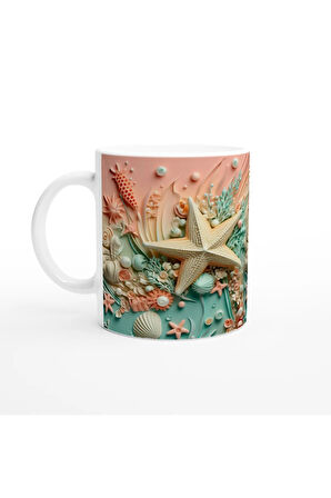 Mercanlar Arasında Deniz Yıldızı Temalı Baskılı Kupa Bardak