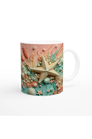 Mercanlar Arasında Deniz Yıldızı Temalı Baskılı Kupa Bardak