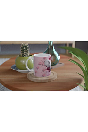 Pembe Kalpli Duvardan Bakan Sevimli Fil Temalı Baskılı Kupa Bardak