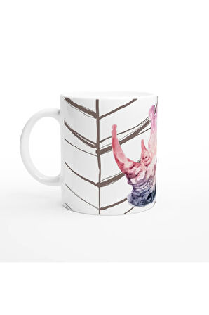 Suluboya Gergedan İllüstrasyonu Temalı Baskılı Kupa Bardak