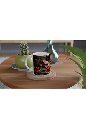 Renkli Orman Çiçekleri Arasında Dev Kelebek Temalı Baskılı Kupa Bardak