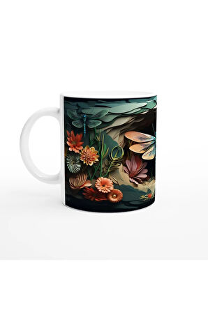 Orman Çiçekleri Arasında Turkuaz Yusufçuk Temalı Baskılı Kupa Bardak