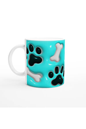 Pati ve Kemik Desenli Turkuaz Temalı Baskılı Kupa Bardak