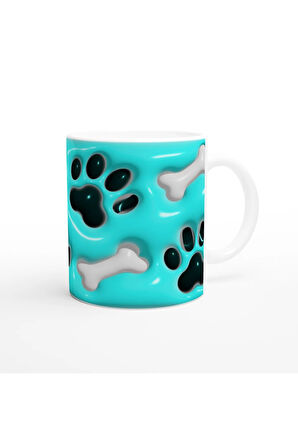 Pati ve Kemik Desenli Turkuaz Temalı Baskılı Kupa Bardak