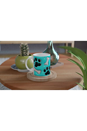 Pati ve Kemik Desenli Turkuaz Temalı Baskılı Kupa Bardak