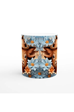 Şapkalı İkiz Buzağılar ve Çiçekler Temalı Baskılı Kupa Bardak