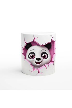 Duvarı Delip Bakan Sevimli Panda Temalı Baskılı Kupa Bardak