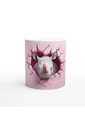 Duvarı Yarmış Gergedan Temalı Baskılı Kupa Bardak