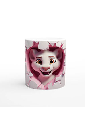 Kalpli Duvarı Delen Sevimli Vaşak Temalı Baskılı Kupa Bardak